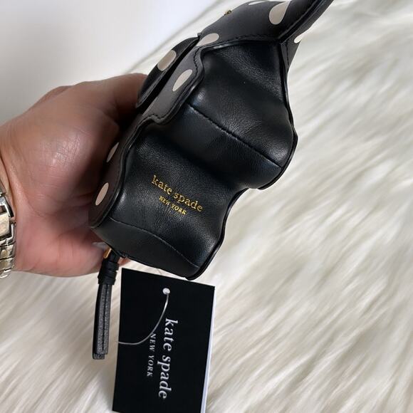 NWT Kate Spade Ellie Polka Dot Elephant Coin Purse/Black/ Leather - Picture 2 of 7